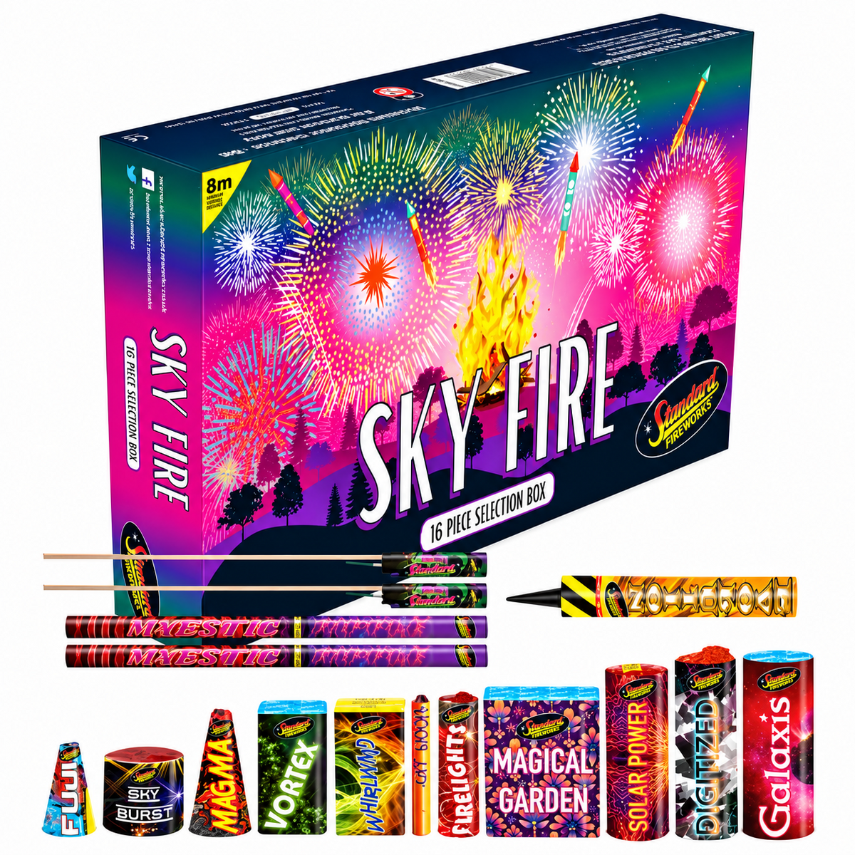 Sky Fire 16 Piece Fireworks Selection Box – Standard Fireworks