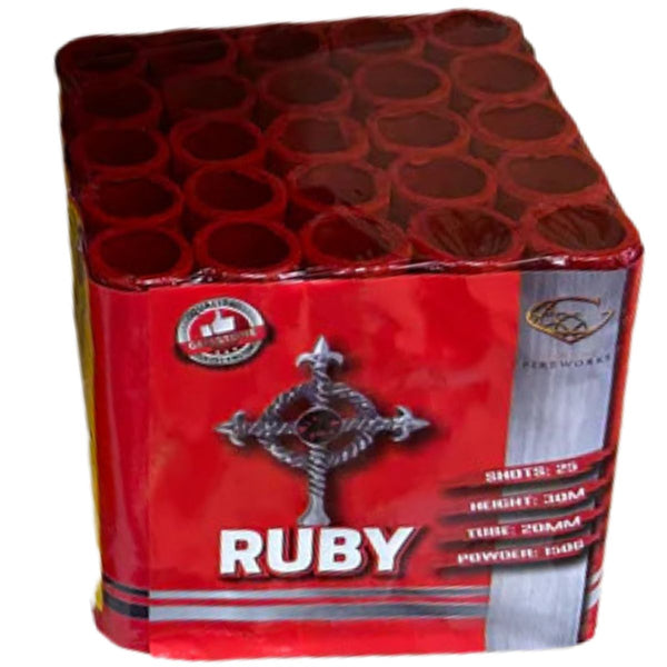 Ruby Gem 25-Shot Barrage Cake | London Fireworks