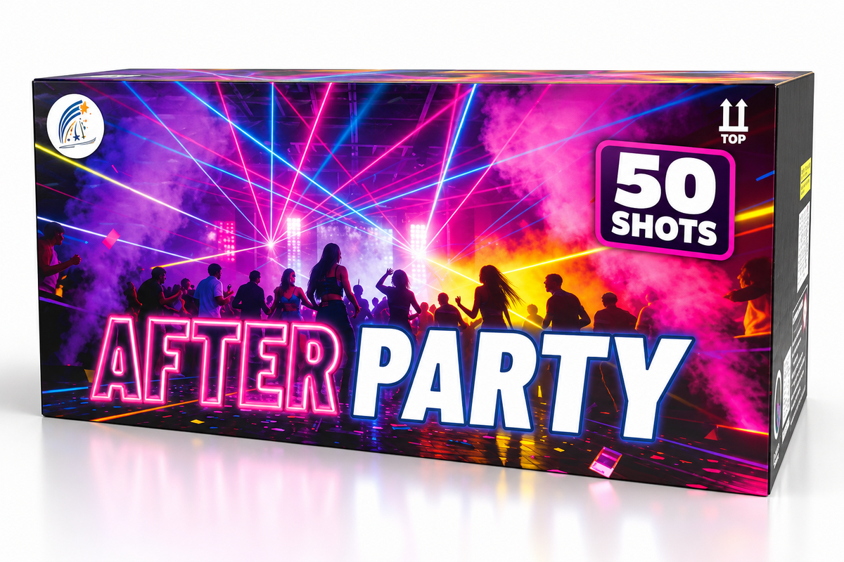 After Party 50 Shot Barrage Cake with multi-coloured effects – London Fireworks Shop